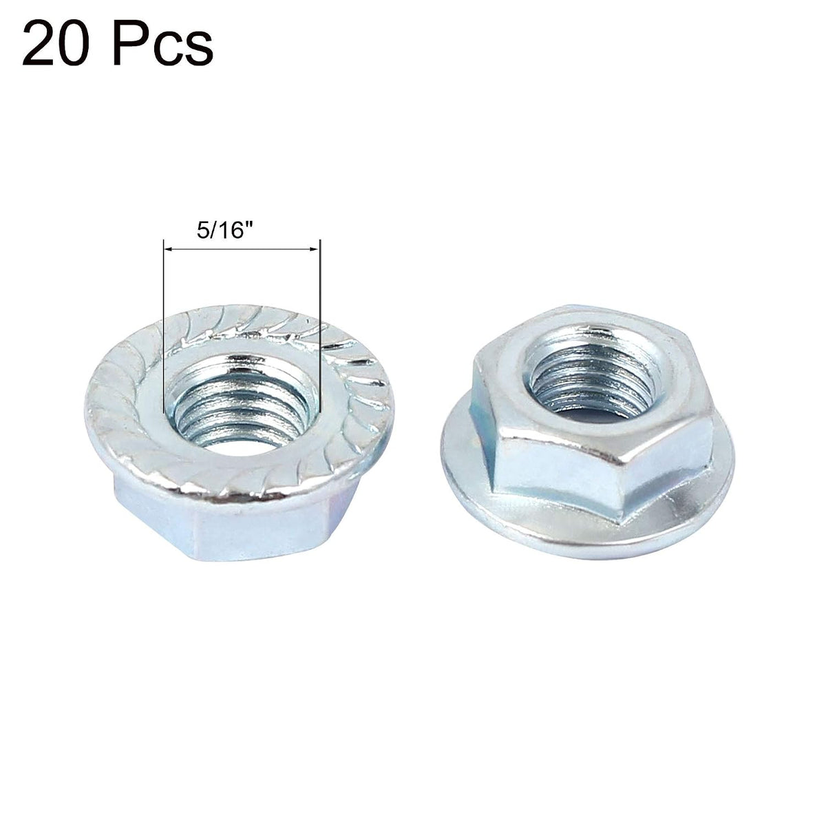 uxcell 10 Pcs 5/16"x24 Carbon Steel Serrated Hex Flange Lock Nuts