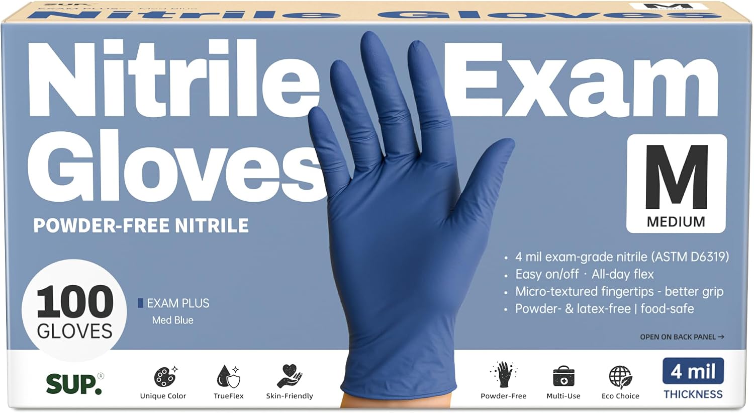 Powder-Free Nitrile Exam Gloves, Food Safe Latex-Free Medical Non-Sterile Cooking Disposable Glove, Blue 100/1000 Count