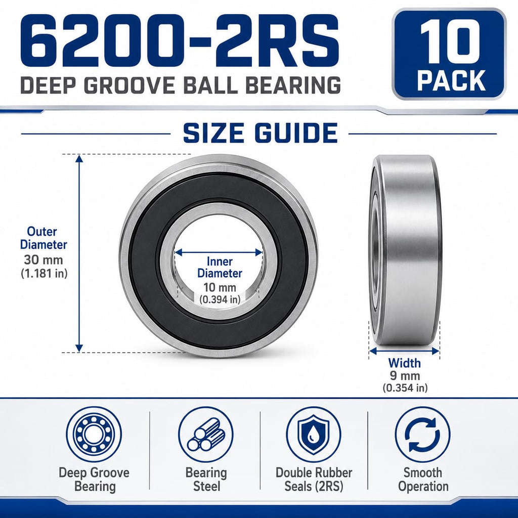 LILY 6200-2RS Ball Bearings 10x30x9mm, 10 Pack