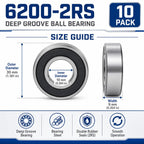LILY 6200-2RS Ball Bearings 10x30x9mm, 10 Pack