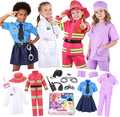 4-in-1 Career Dress Up Clothes for Girls Ages 3-8, Doctor, Firefighter & Police Costumes, Pretend Play Gift for Kids