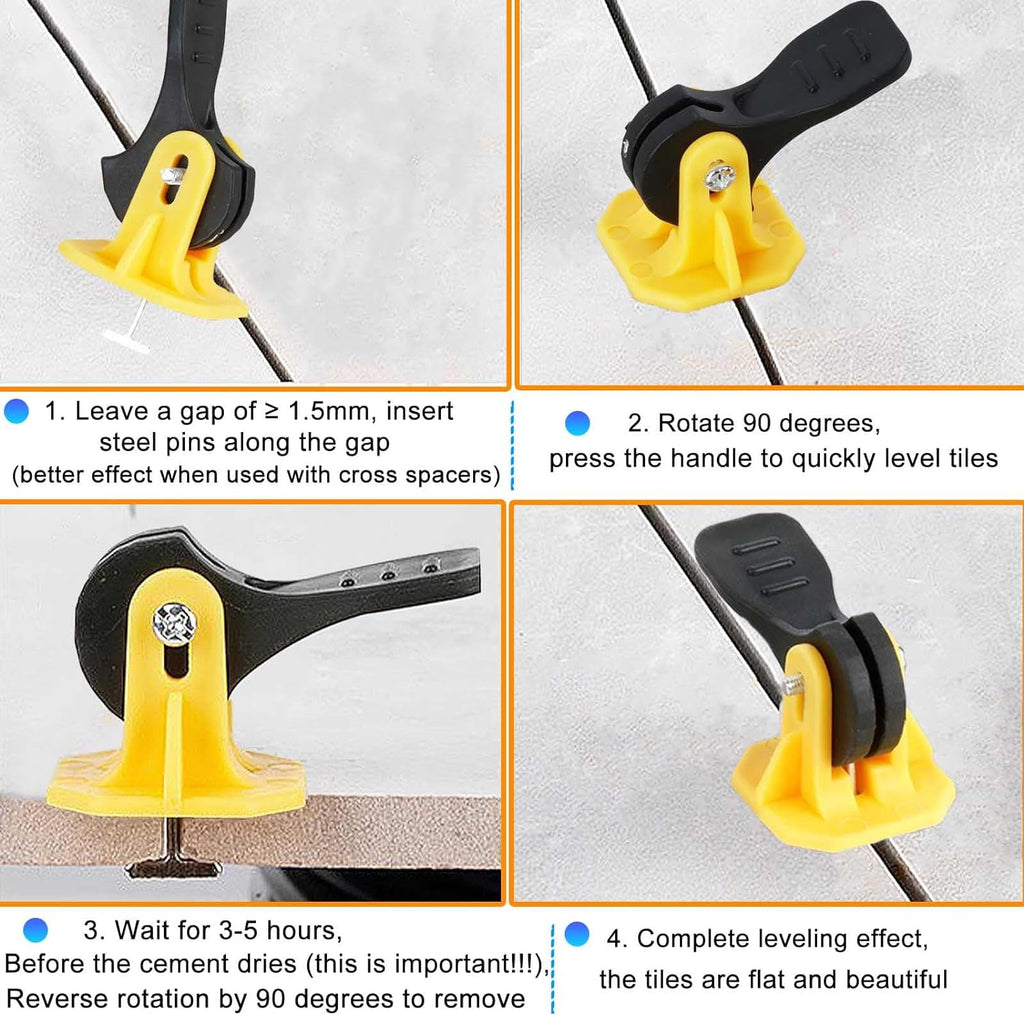 Tile Leveling System Kit Tile Spacers 100pcs Reusable Leveler+Extra 100pcs Replaceable Steel Pin Tlie Tools