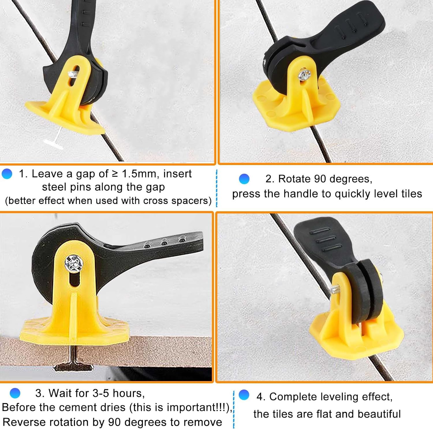 Tile Leveling System Kit Tile Spacers 100pcs Reusable Leveler+Extra 100pcs Replaceable Steel Pin Tlie Tools