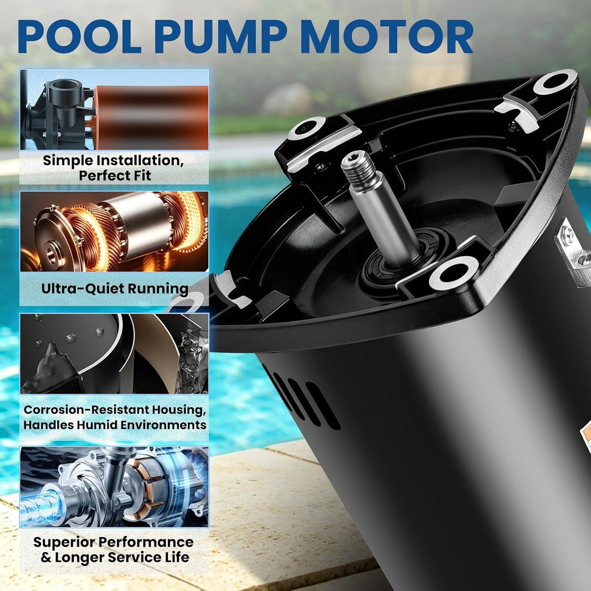 USQ1072 Pool Pump Motor Fit for A.O. Smith Century 0.75HP Single Speed