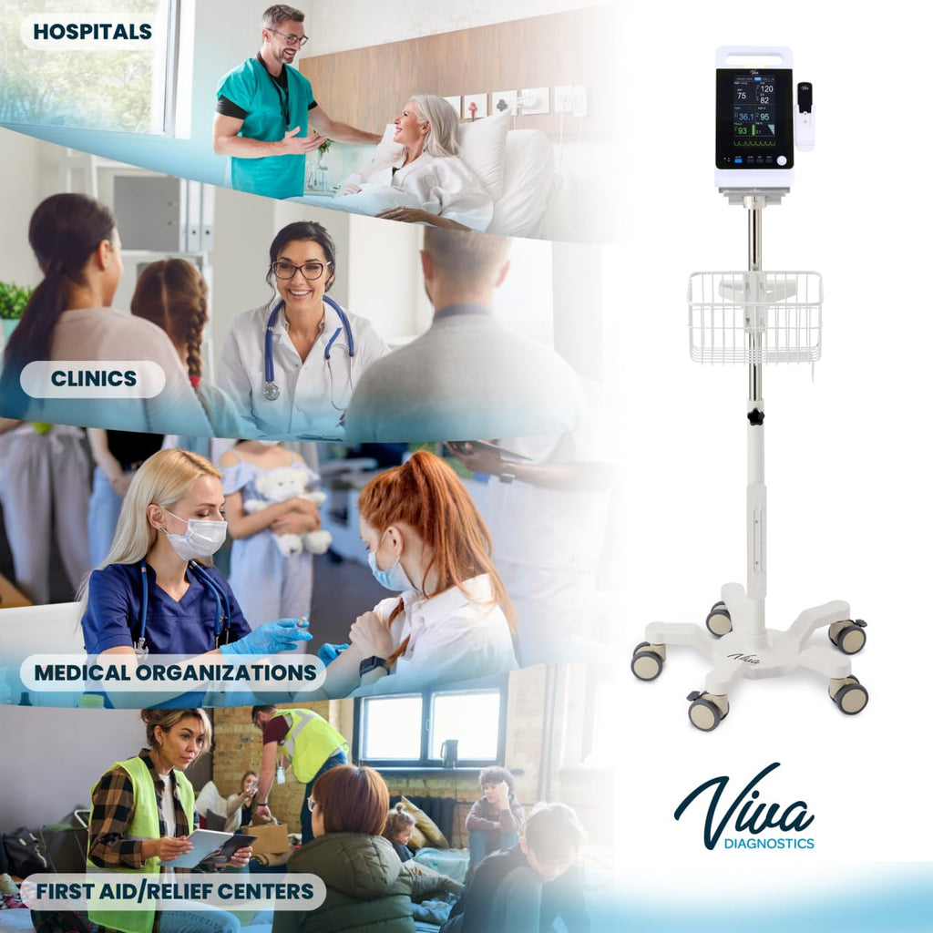 VivaDiagnostics Omni Spot Vital Signs Monitor with Mobile Cart, Monitor de signos vitales, Includes Thermometer