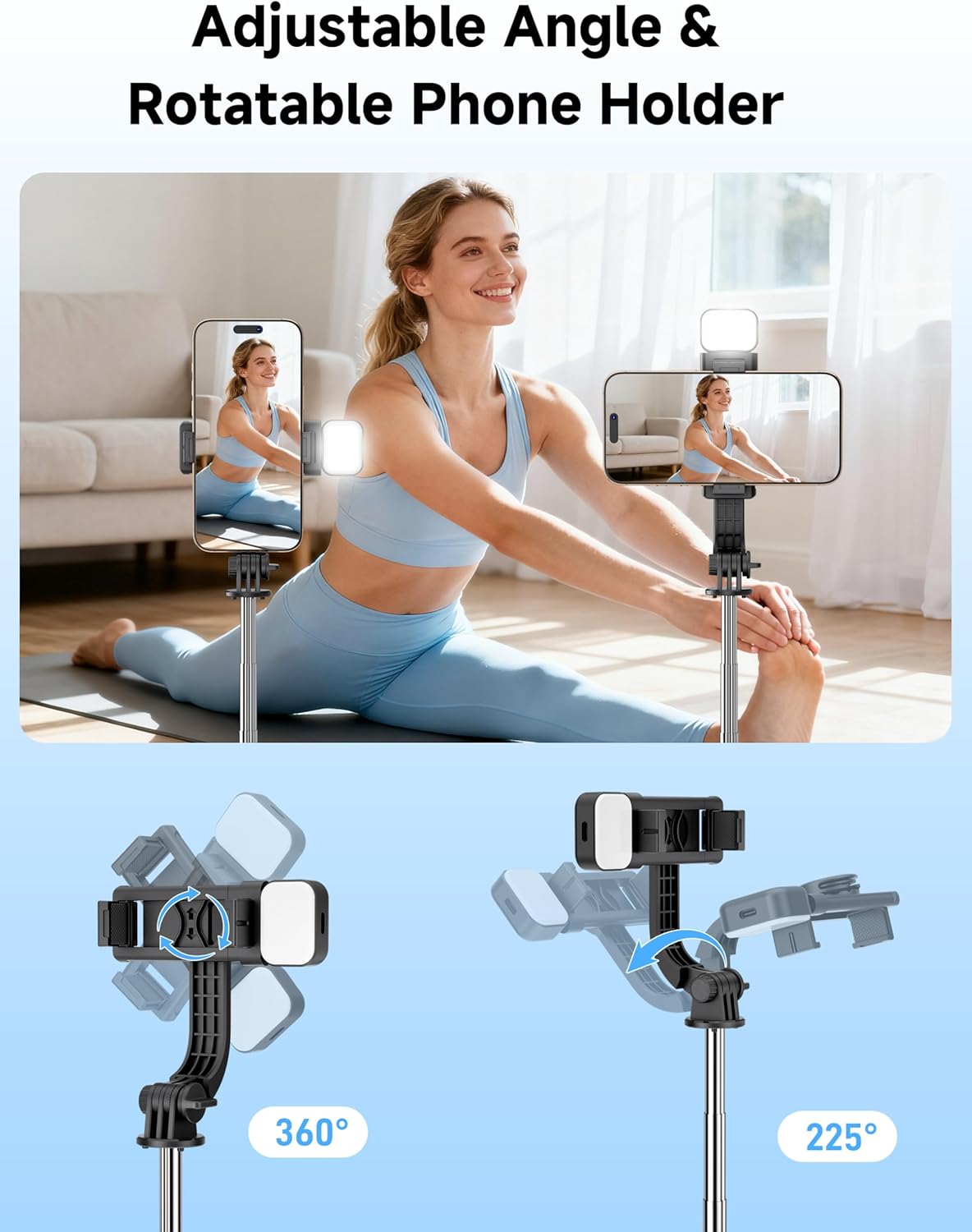 Mini Selfie Stick Travel Tripod for Cell Phone with Light, Extendable Selfie Stick for iPhone with Detachable Remote