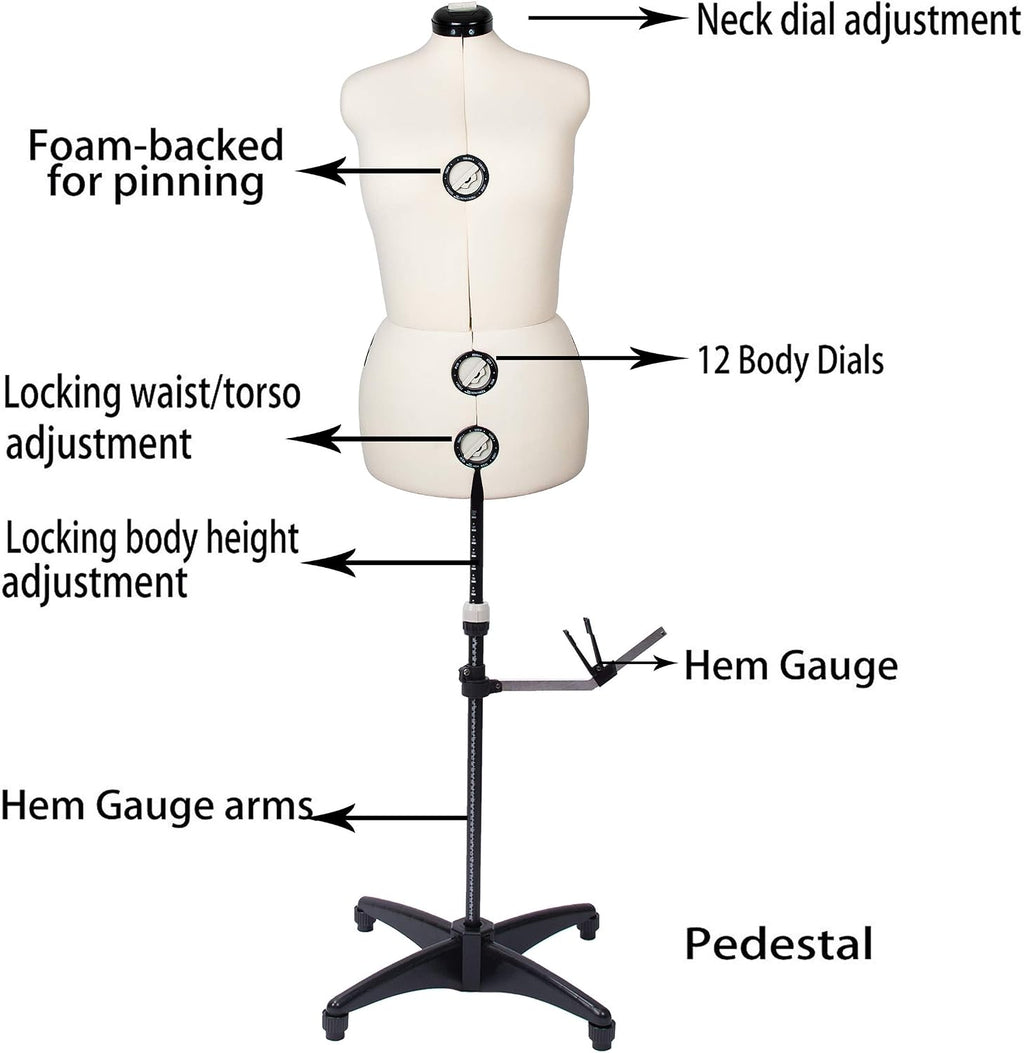Beige 13 Dials Female Fabric Adjustable Mannequin Dress Form for Sewing, Mannequin Body Torso with Tri-Pod Stand, Up