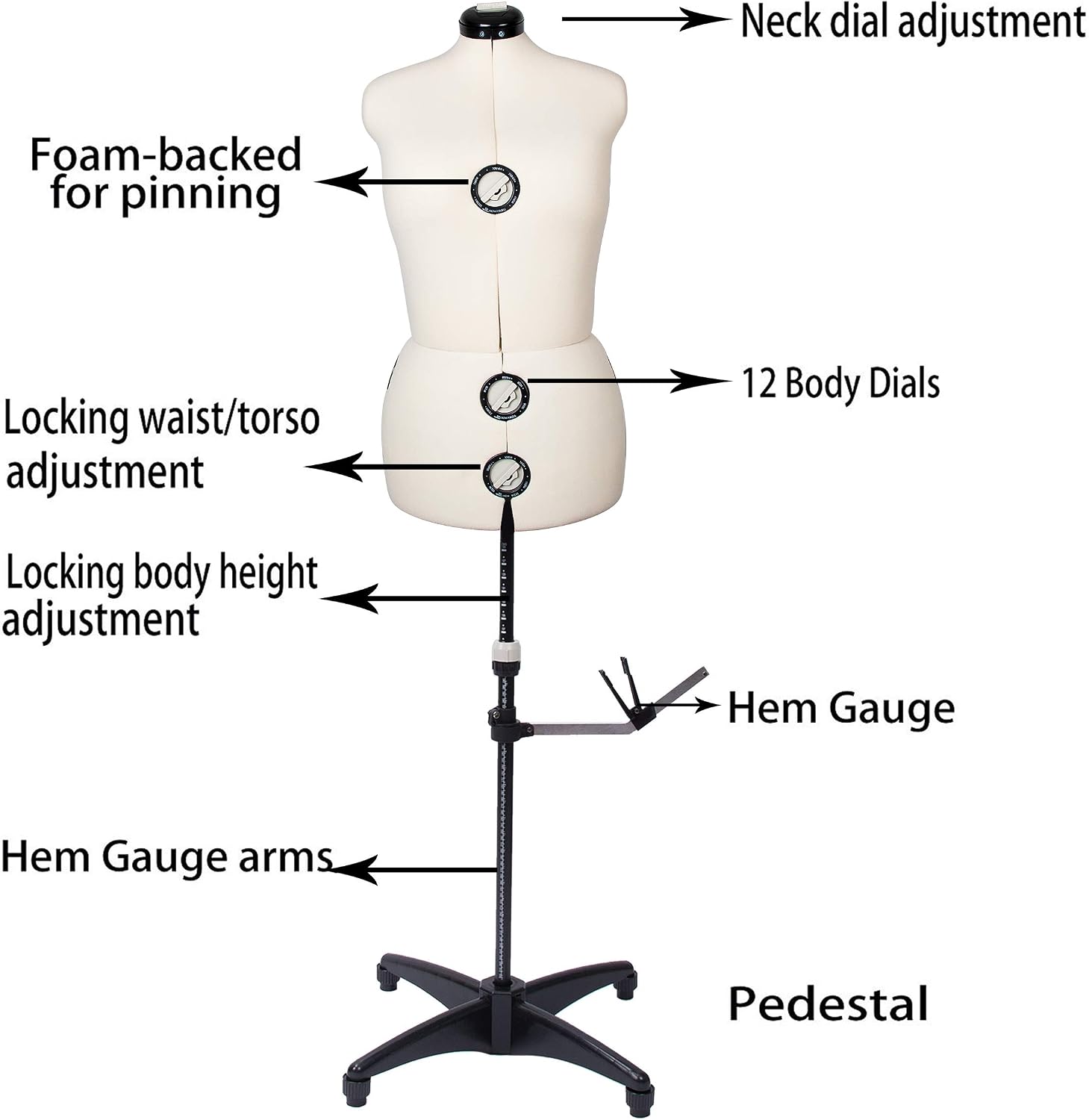 Beige 13 Dials Female Fabric Adjustable Mannequin Dress Form for Sewing, Mannequin Body Torso with Tri-Pod Stand, Up