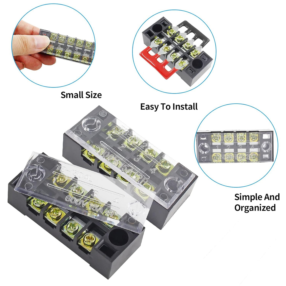 5Pcs Dual Row Screw Terminal Block 4 Position 15A 600V