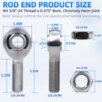 YIFUOK 3/8"-24 Rod End Bearing, RH Thread Heim Joint Kit