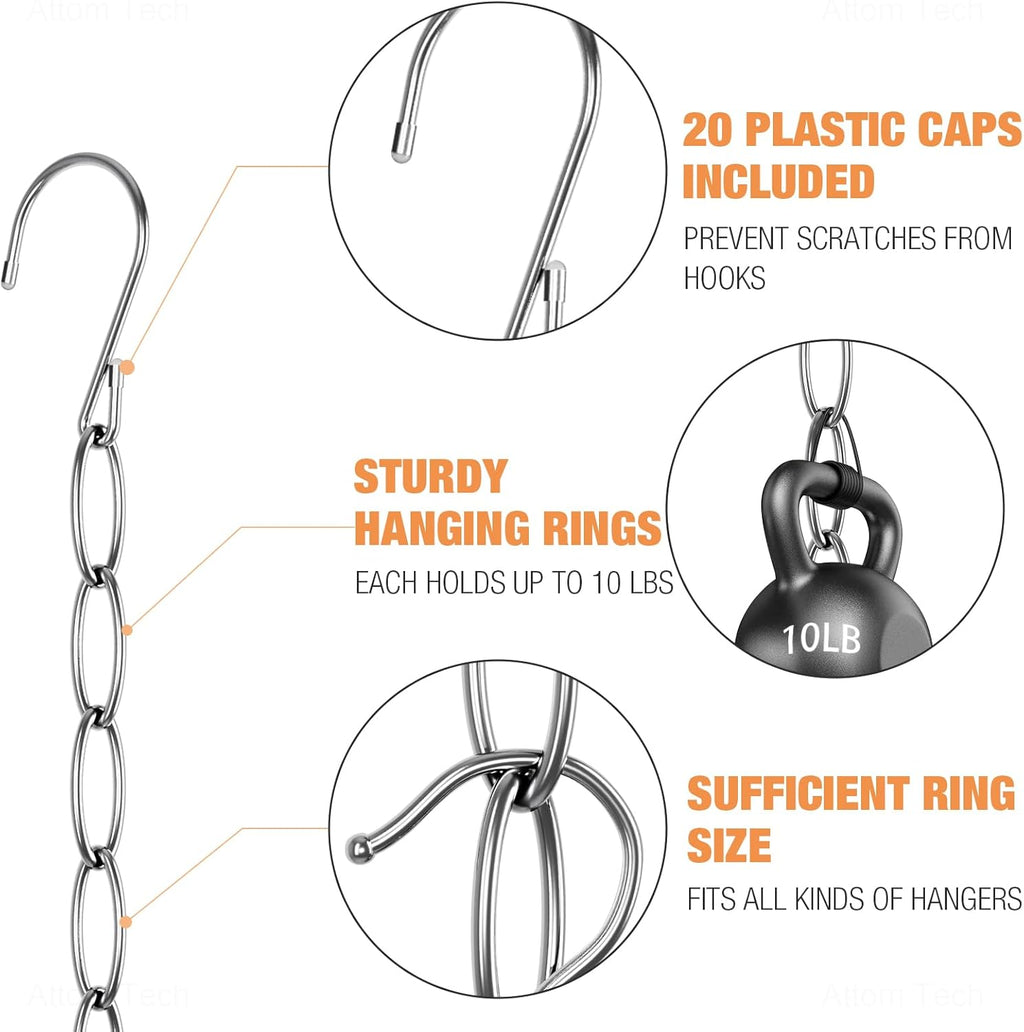 Clothing Chain Hanger 10-Pack, Metal Closet Organizer Space Saving Hangers with 7 Holes, College Dorm Room