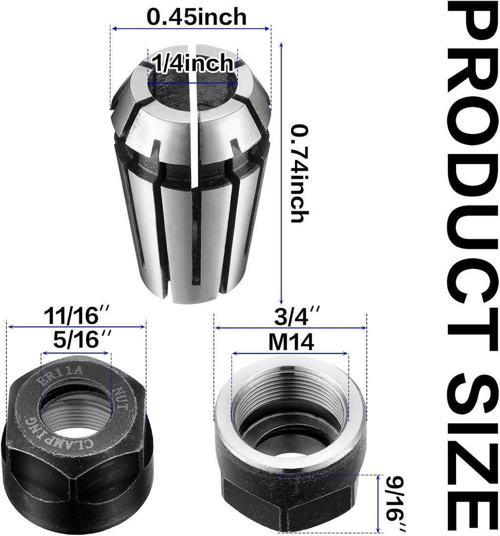 Shimeyao 9 Pcs ER11 Spring Collet Set 1/4'' with Clamping Nut for Cnc