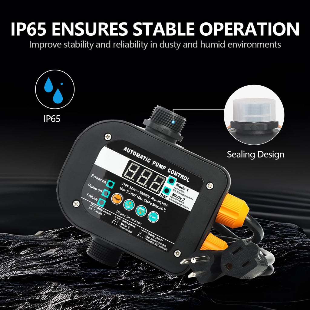 WiseWater Smart Pump Controller,110V-240V,1" NPT Adapters,Digital Display