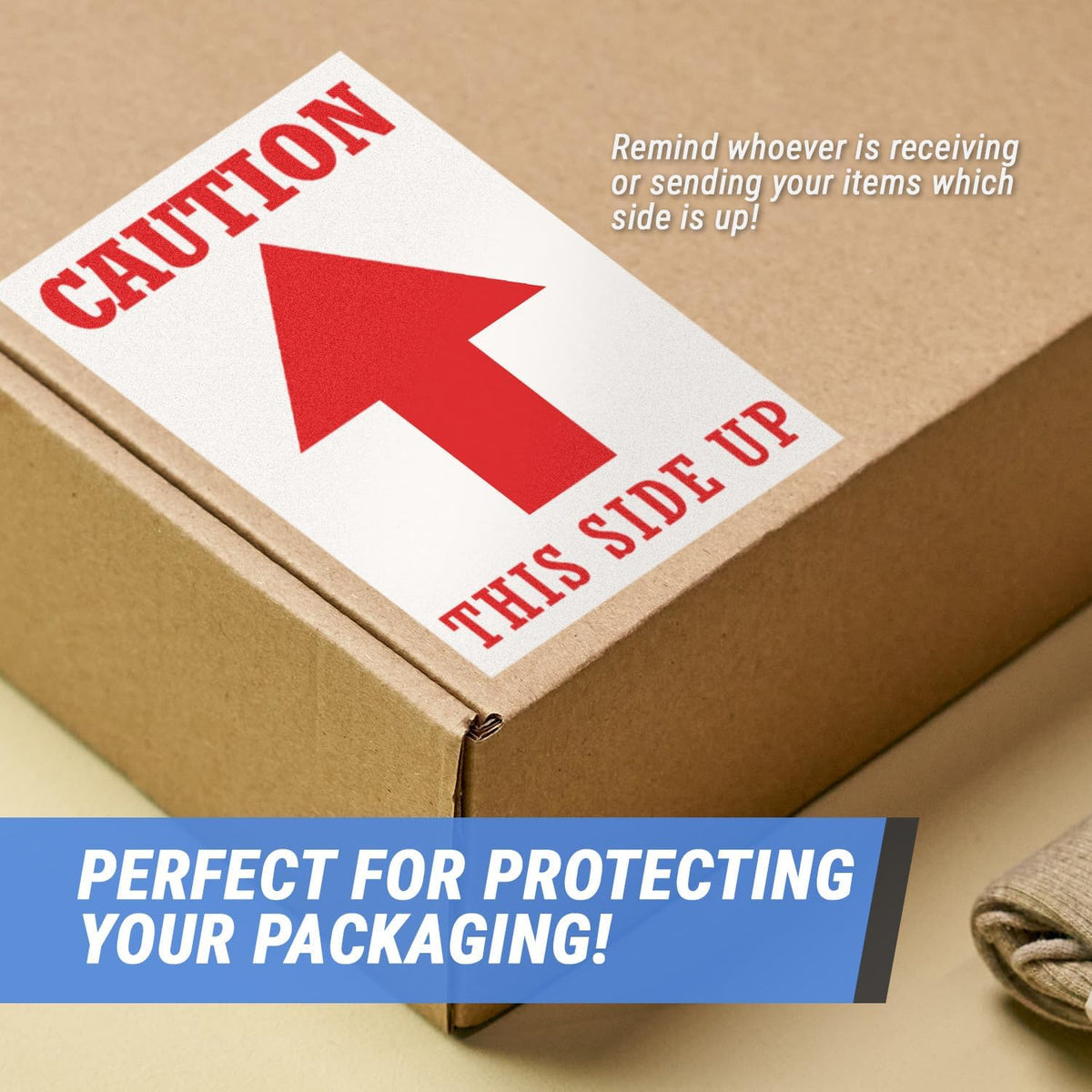 Caution This Side UP Sticker Labels, 3 x 5 inch, 300 Labels