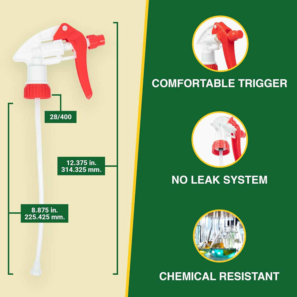 Heavy Duty 32oz Plastic Spray Bottles for Cleaning - Large Empty Industrial Bottles for Gardening Solutions, Vinegar