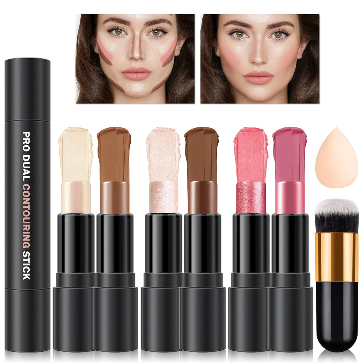6 Colors Cream Contour Stick Makeup Kit,Makeup Contour Kit (Set A)