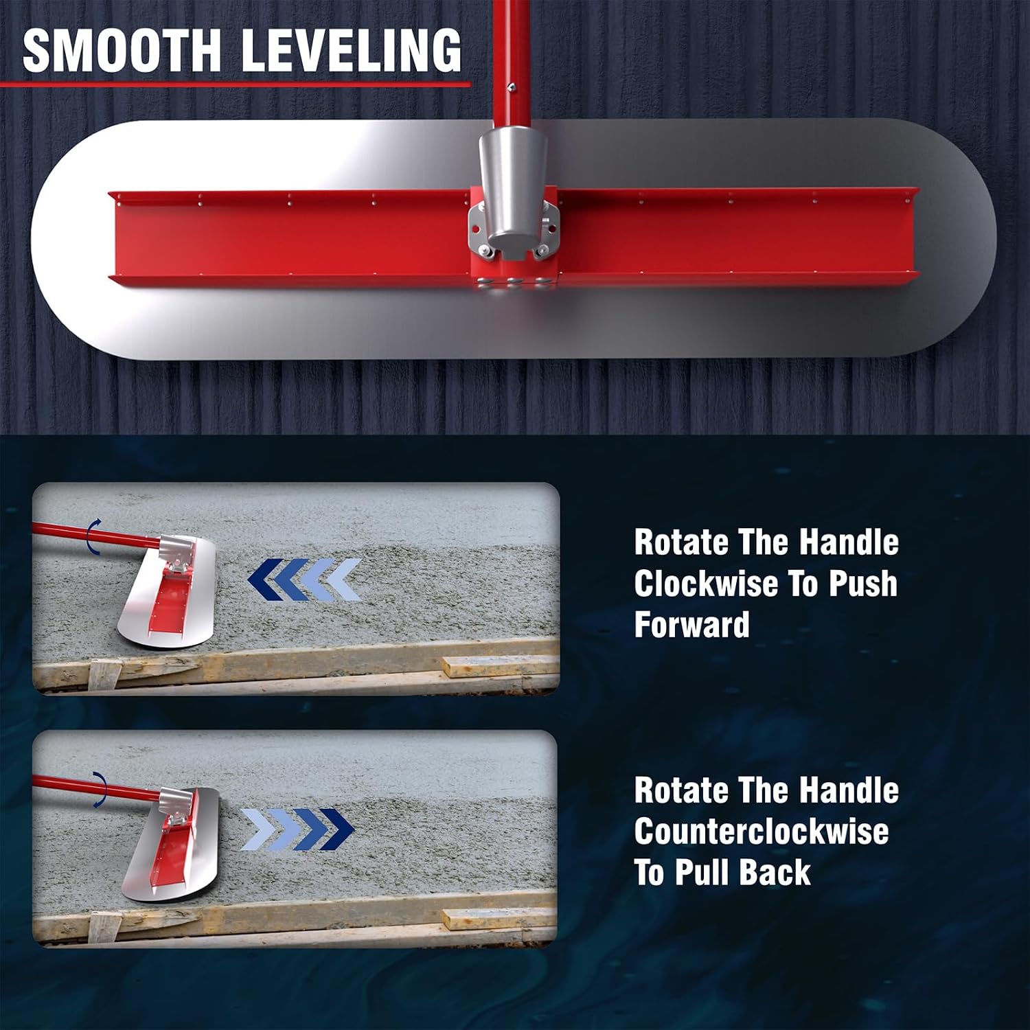Concrete Bull Float Tool Kit, 48x12 Inch, Stainless Steel Board | 4 Extendable Aluminum Alloy Poles, Round End Fresno