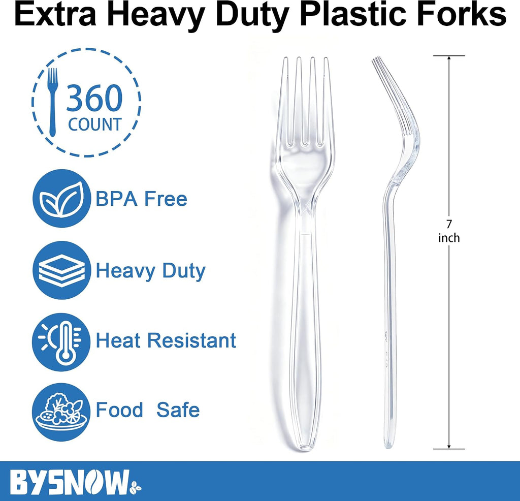 360 Count Clear Disposable Plastic Forks Heavy Duty Cutlery Set