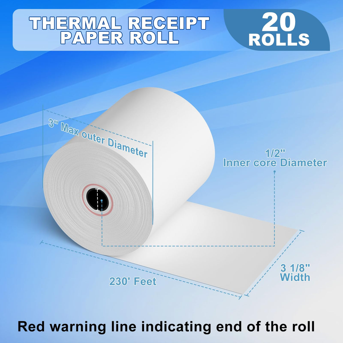 3 1/8" x 230ft Thermal Receipt Paper Cash Register Paper 20 Rolls
