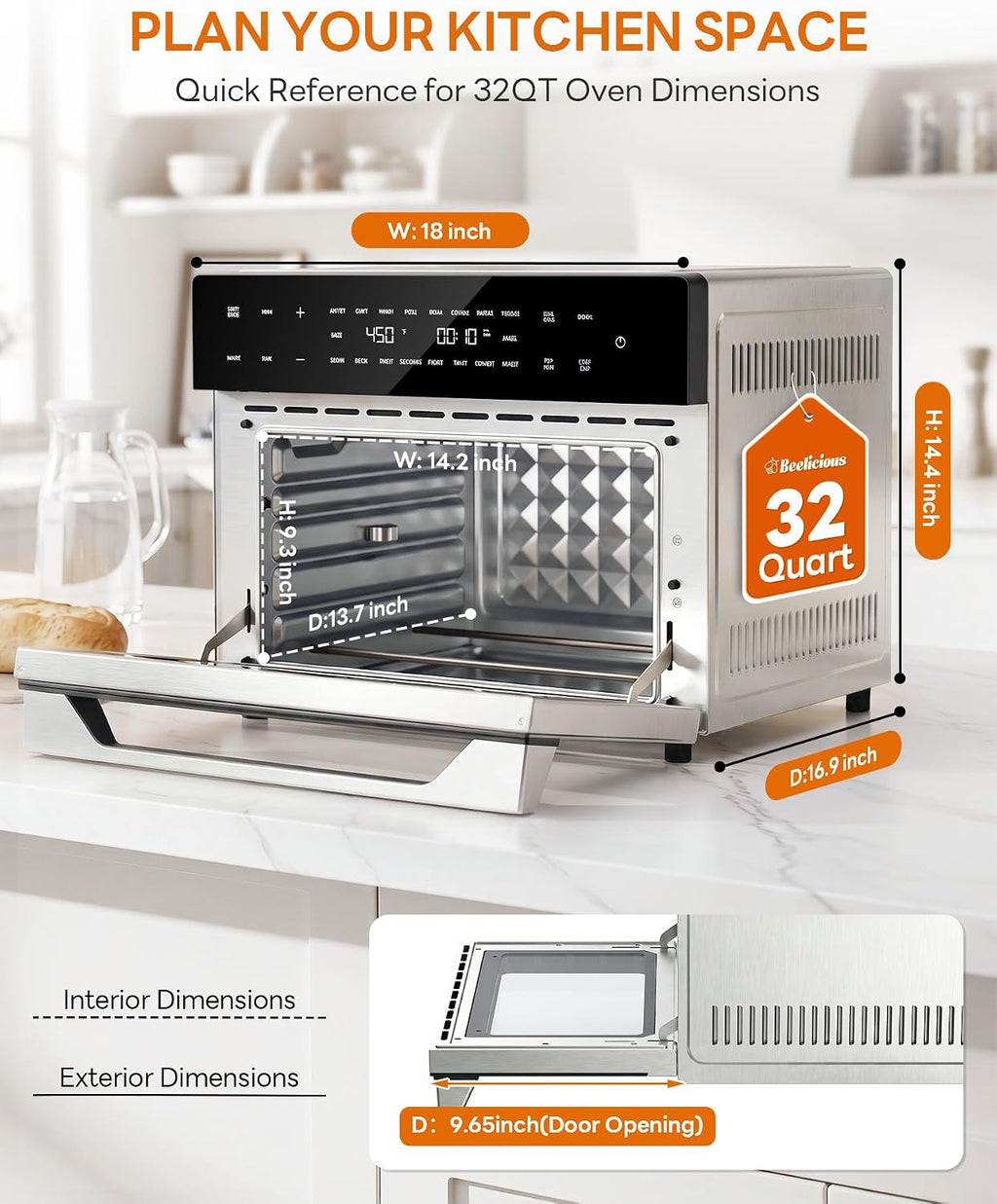 32QT Extra Large Air Fryer, 19-In-1 Air Fryer Toaster Oven Combo with Rotisserie and Dehydrator, Digital Convection