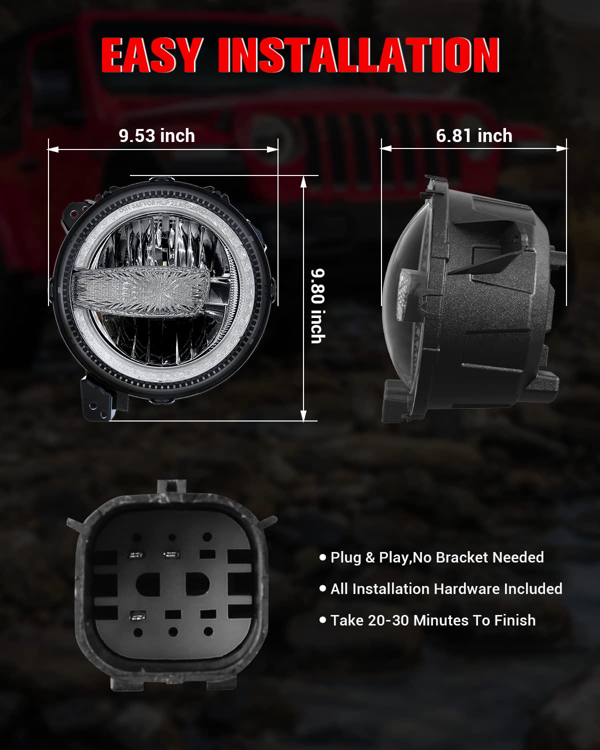 9 In LED Headlights for Jeep Wrangler JL JLU Gladiator JT 2018-2026
