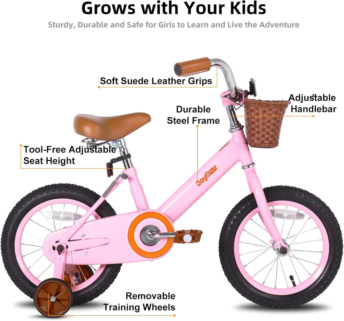 12-16" Vintage Kids Bike Ages 2-7Y, Training Wheels/Basket | Toddler Bike for Girls, 12/14/16" Sizes for Ages 2-7