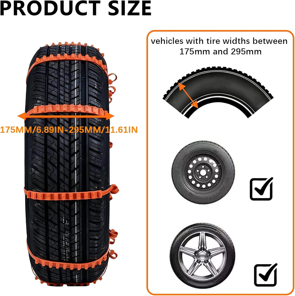 12 Pcs Reusable Snow Chains，Universal Emergency Adjustable Anti-skid Tire Chains Fit for Universal Winter Car Truck