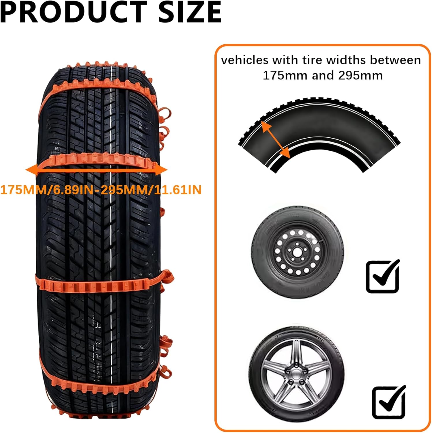 12 Pcs Reusable Snow Chains，Universal Emergency Adjustable Anti-skid Tire Chains Fit for Universal Winter Car Truck