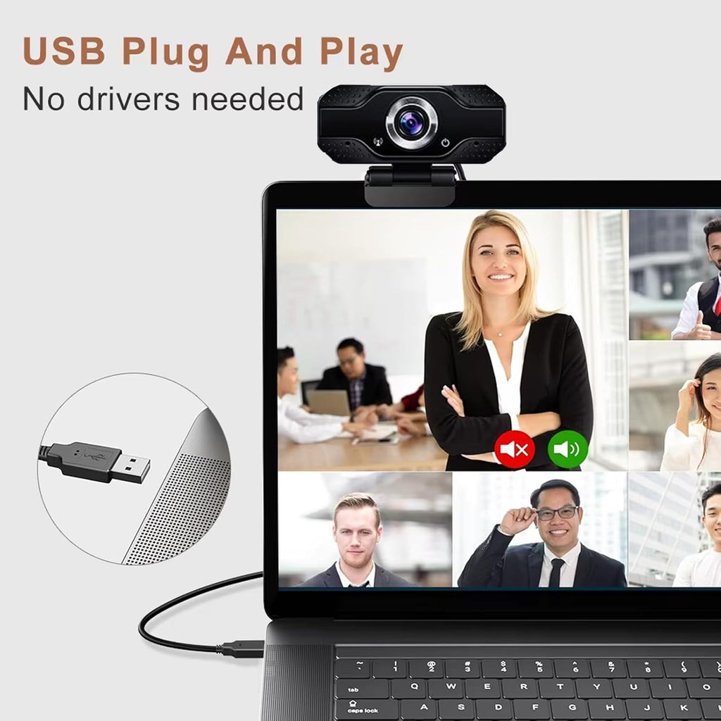 1080P HD Webcam with Microphone, Noise Cancellation, Privacy Cover, Wide-Angle Lens, Auto Light Correction, Plug &