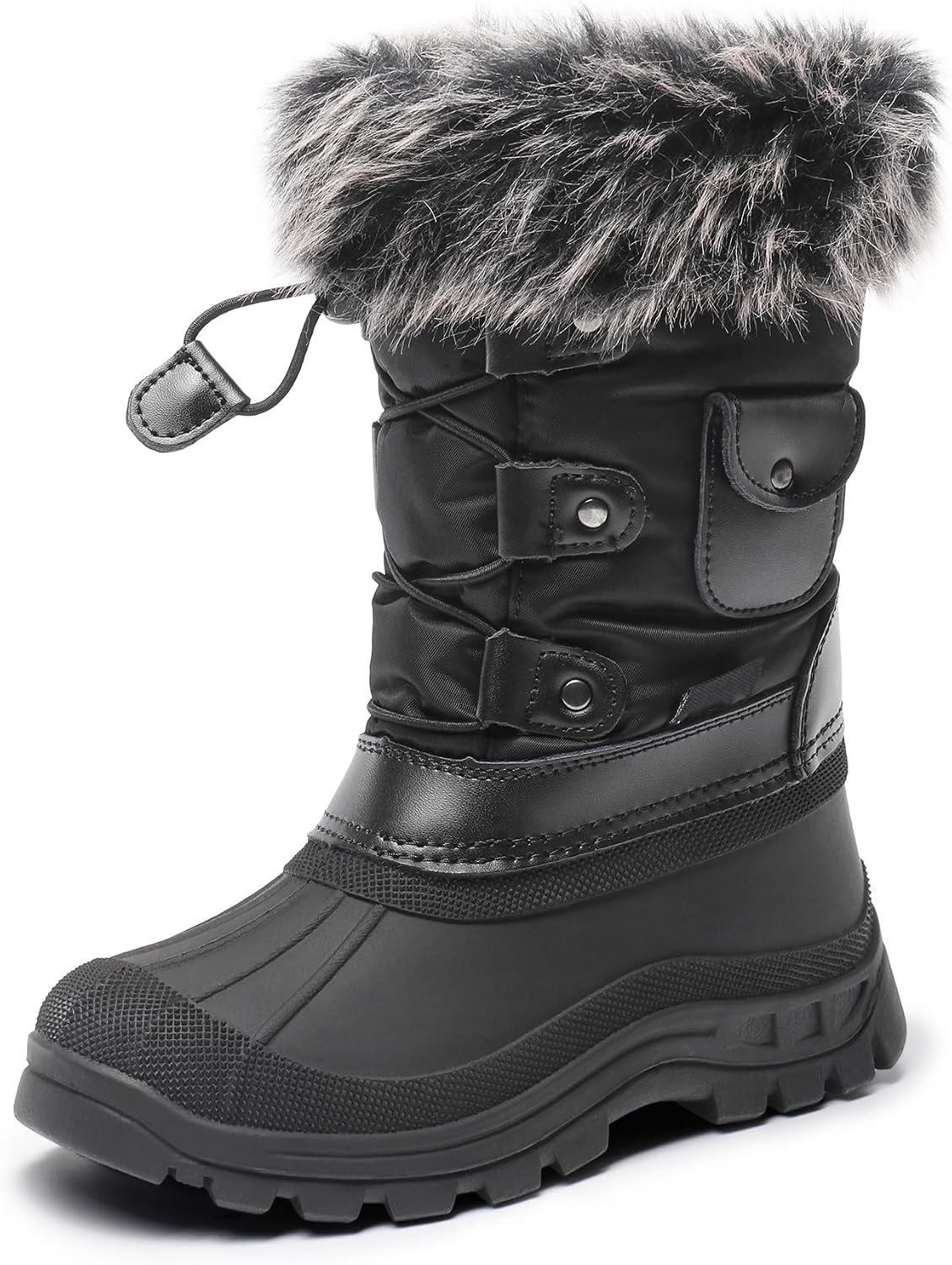 Girls Snow Waterproof Winter Boots | Warm Faux Fur Lined Outdoor Secure Grip Anti Slip Outsole Easy Wear Windproof