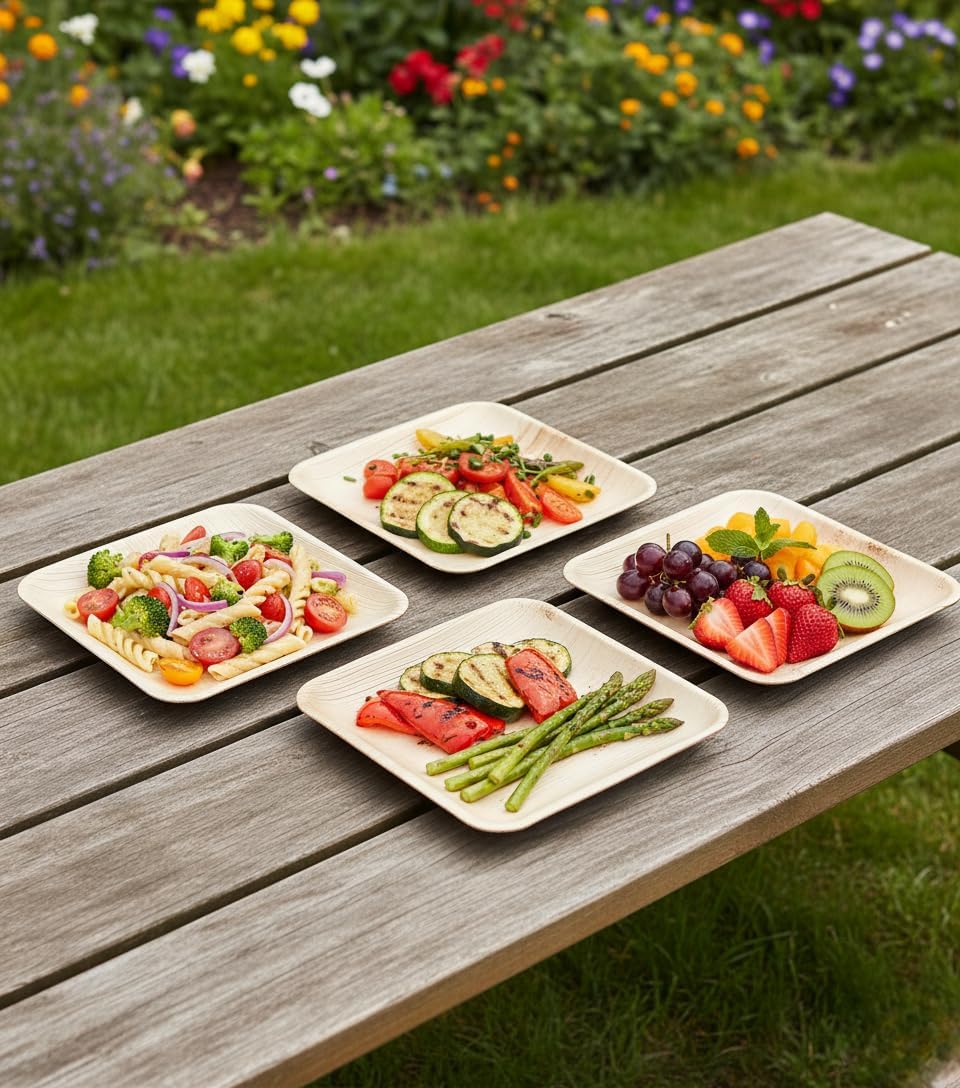 Compostable Bamboo 10" Square Dinner Plates (50-pack) | Premium, 100% Natural, Disposable, Heavy Duty | Perfect for