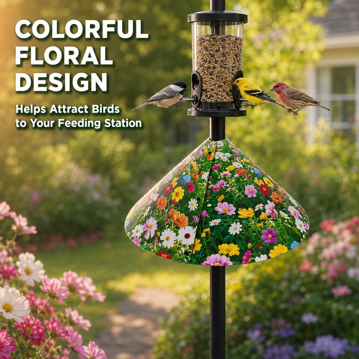 Floral Pattern Squirrel Baffle - Keep Squirrels Away and Attract Birds - Durable Cone - Shaped Squirrel - Proof Guard