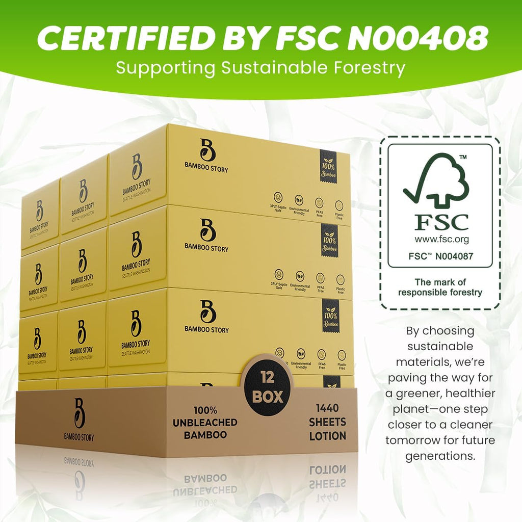 Bamboo Lotion Facial Tissue Unbleached, 6 Box 3ply and 720 Sheets, Bamboo Facial Tissue - FSC Certified