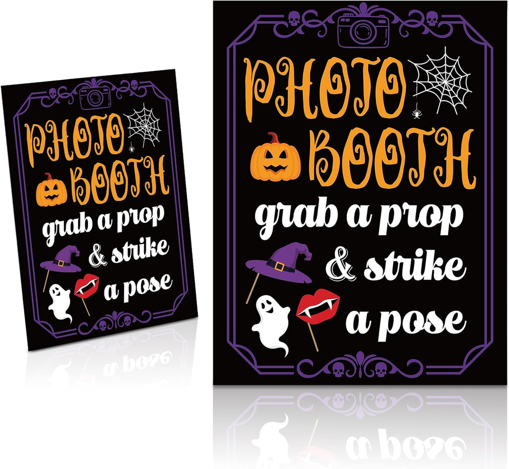 Photo Booth Sign with Stand Retro Background Table for Halloween Indoor and Outdoor Party Theme Event Photography