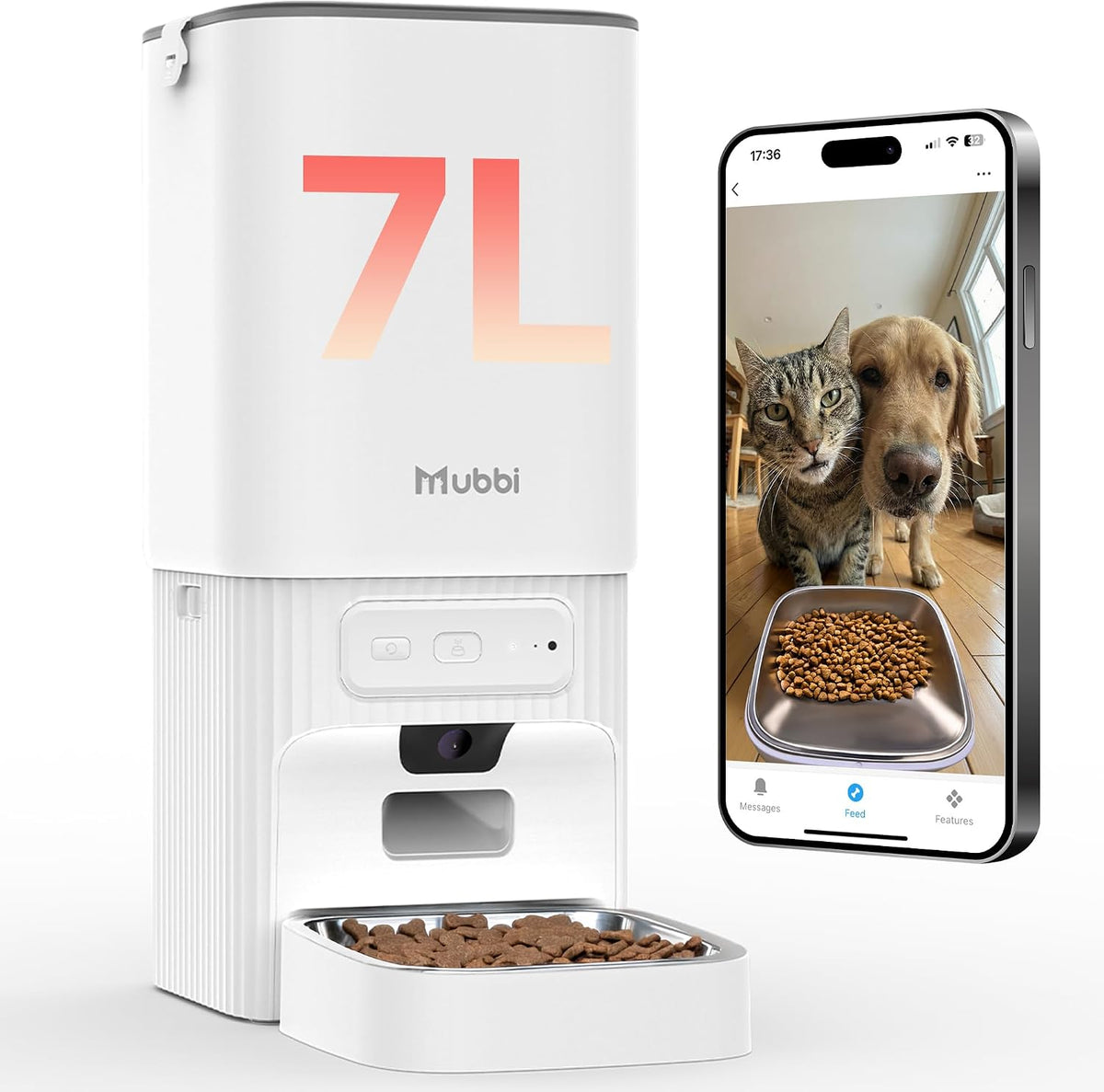 Automatic Cat Feeder with Camera - 5G WiFi Cat Food Dispenser with Night Vision, 7L Dog Feeder Automatic, 1-15 Meals