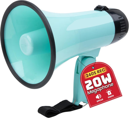 20W Megaphone Bullhorn, Built in Siren & 240s Recording, 5.4"×8.6" Portable Megaphone with Volume Control Cover Up to