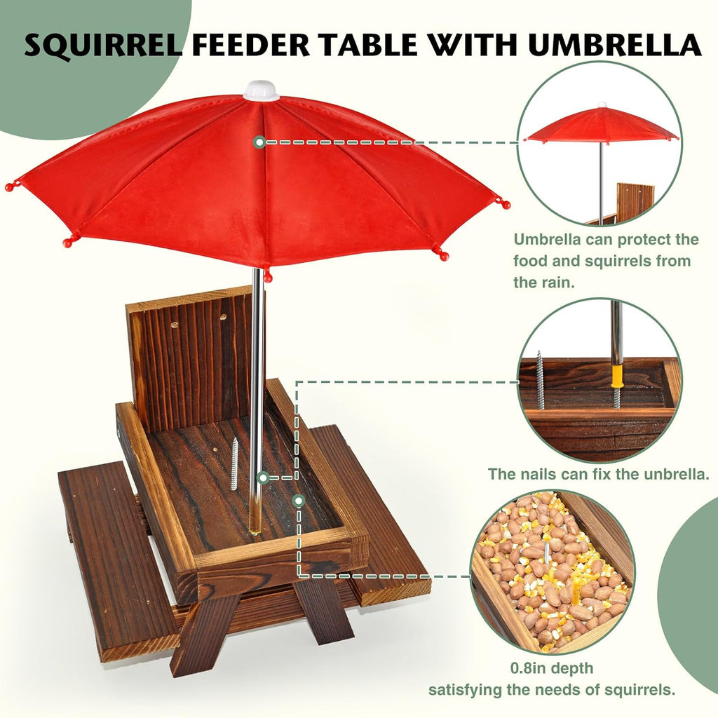 Squirrel Feeder with Umbrella Squirrel Table Feeder with Sturdy Squirrel Feeder with Corn Cob and Peanut Tray Holder