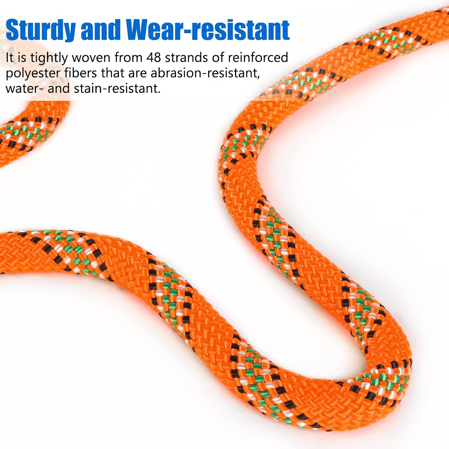 Orange/Black/Blue/Green Climbing Rope 10M(32ft) 20M(64ft) 30M(96ft) 50M(160ft), 8MM Static Rock Climbing Rope with 2