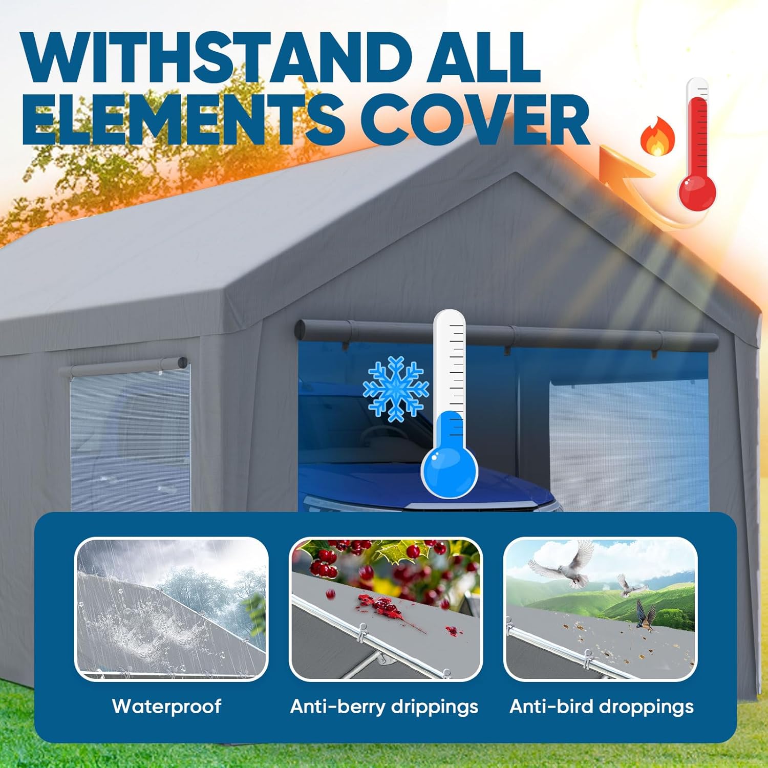 10x20FT Heavy Duty Carport, High-Strength Reinforced Galvanized Outdoor Garage Canopy Tent with Roll-up Ventilated