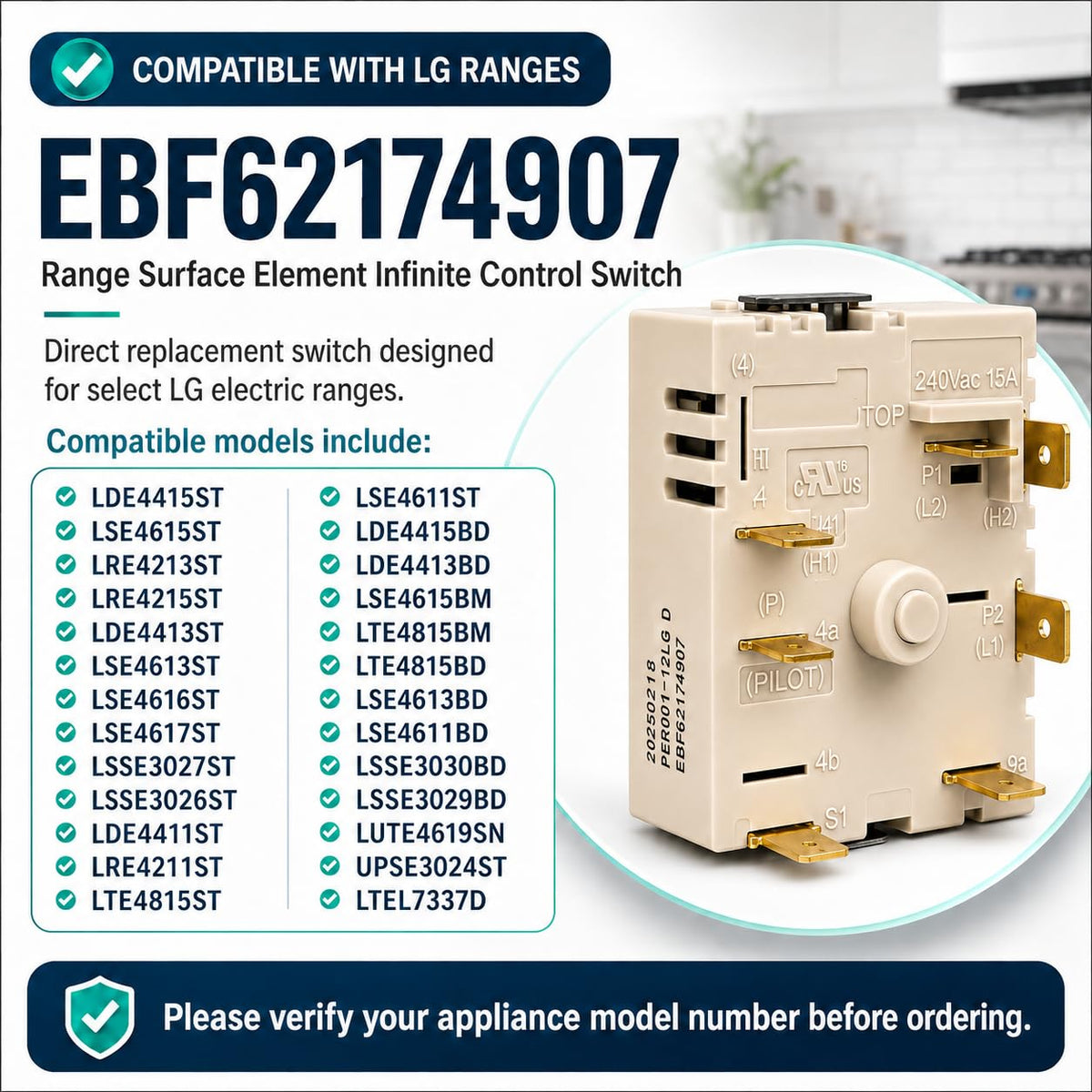 EBF62174907 Infinite Switch Compatible with LG Range Element Control