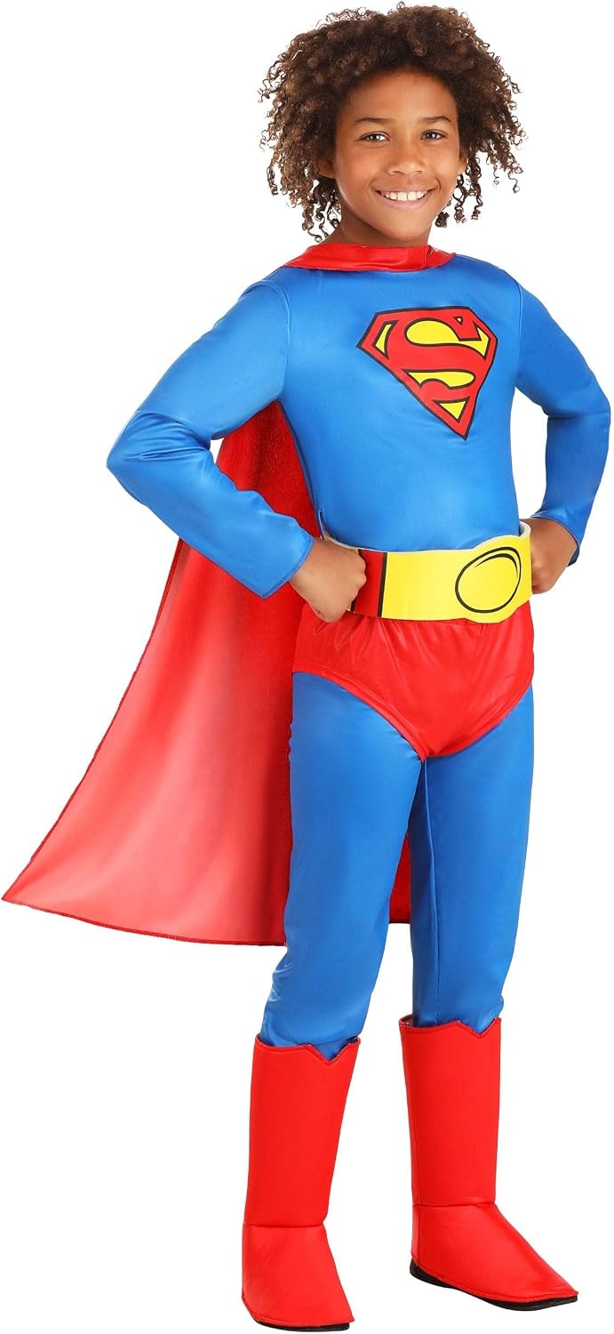 Kid's Classic Superman Costume for Boy's - Child DC Comic Superhero Suit with Cape, Briefs, Belt, & Boot Covers