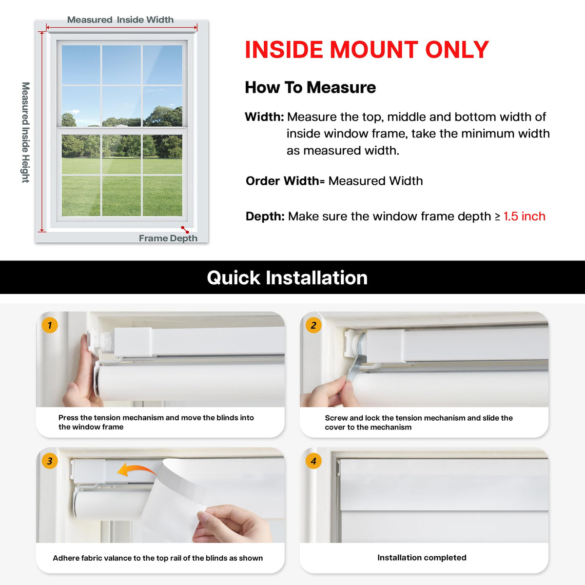 No Drill Zebra Blinds for Windows 34" W x 64" H, White