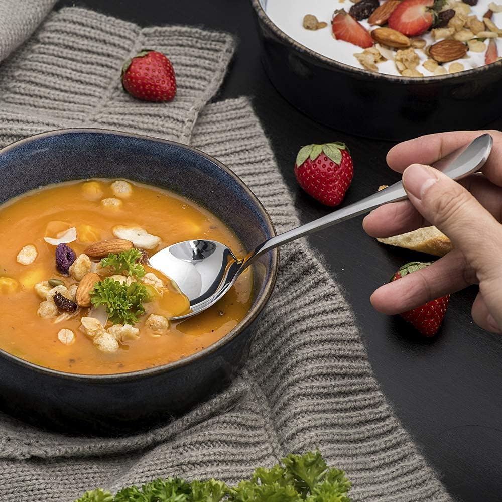 Soup Spoons, 12pcs Stainless Steel Spoons Heavy-Weight Round Spoon Flatware