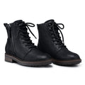 Black Ankle Boots for Women Lace-up Flat Combat Boots Comfortable