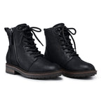 Black Ankle Boots for Women Lace-up Flat Combat Boots Comfortable