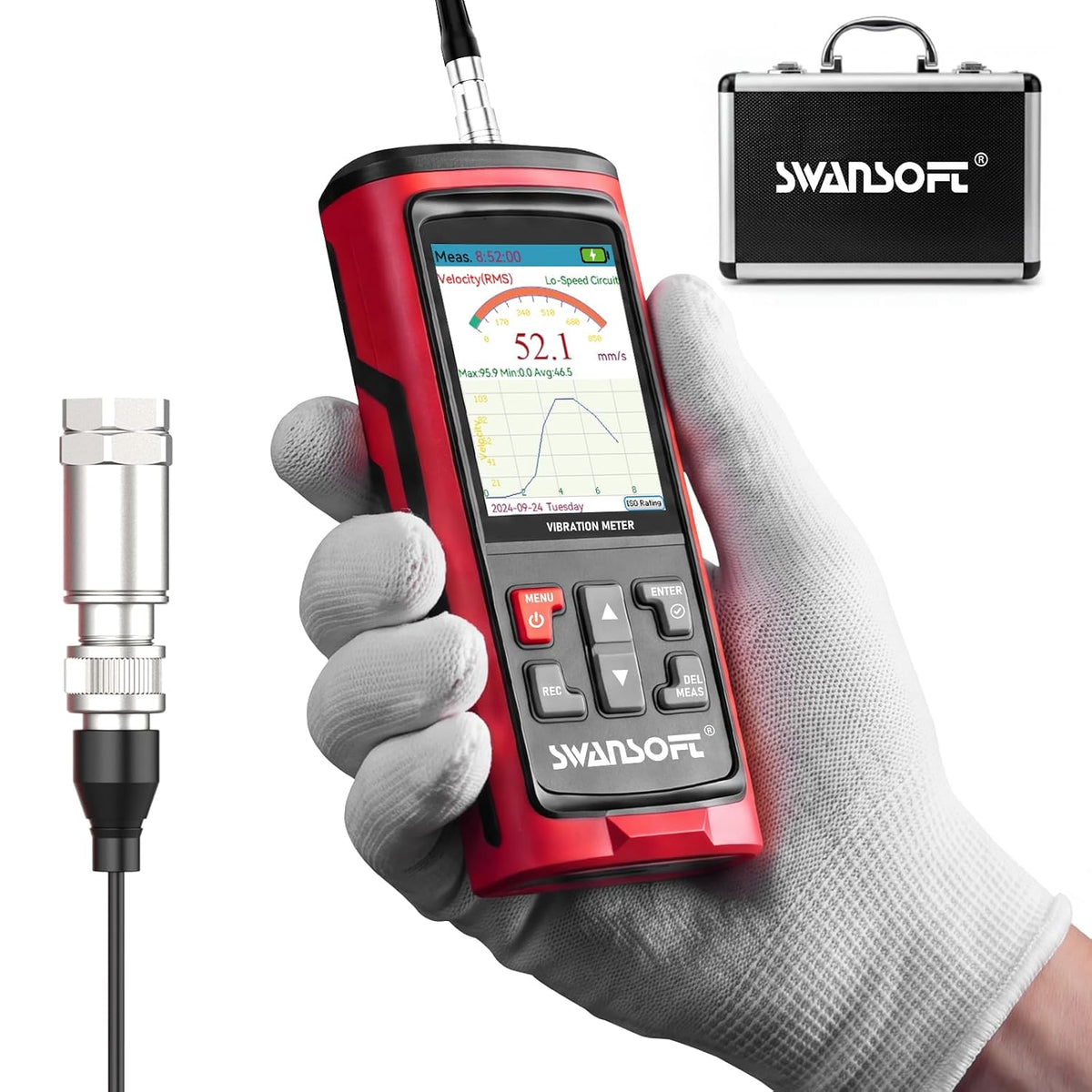 SWANSOFT 5-in-1 Vibration Meter with Remote Sensor, Industrial Analyzer