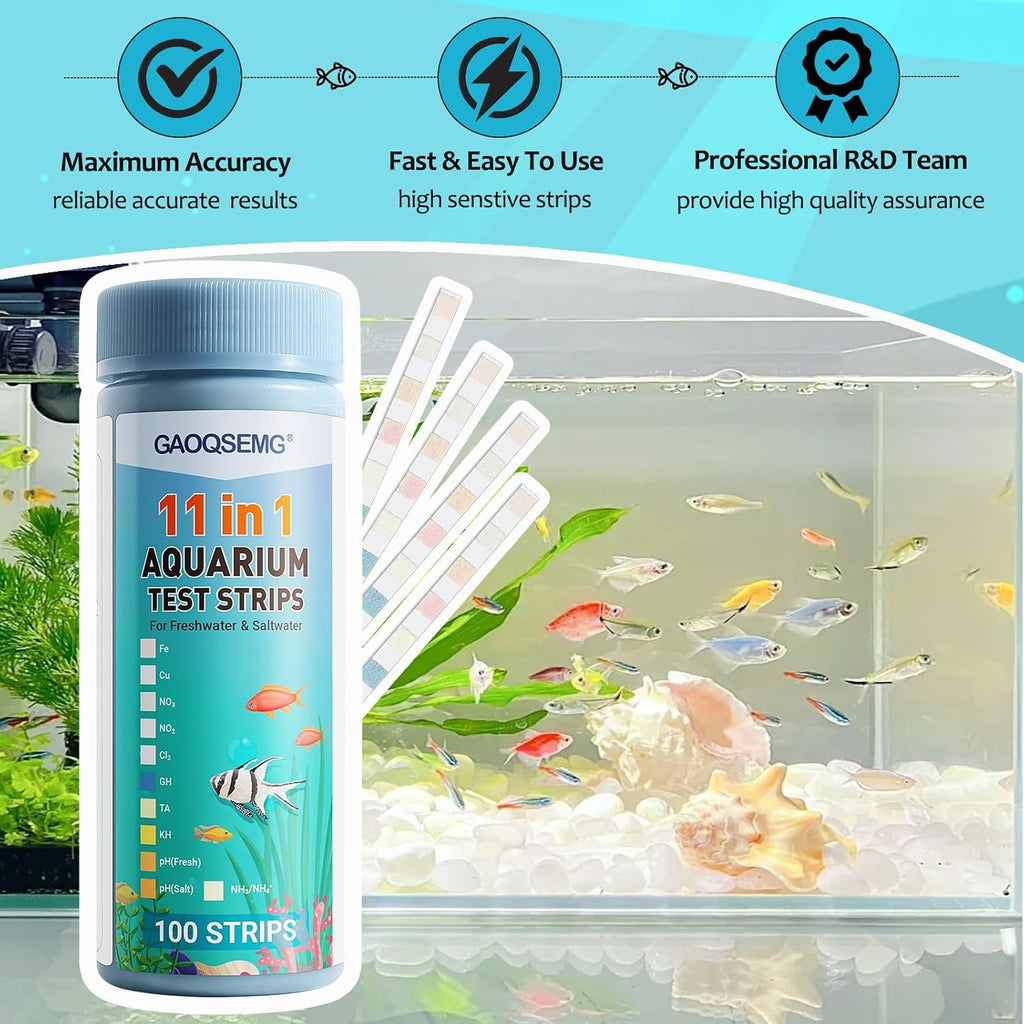 11 in 1 Aquarium Water Test Kit,Fish Tank Freshwater Ammonia Test Strips