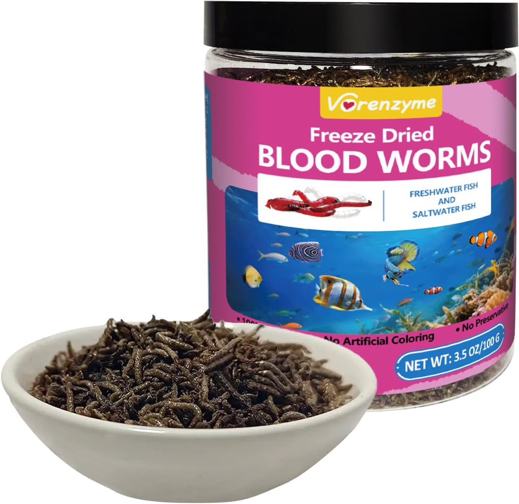 Freeze Dried Blood Worms Fish Food - High Protein Natural Aquatic Food for Tropical & Saltwater Fish, Betta