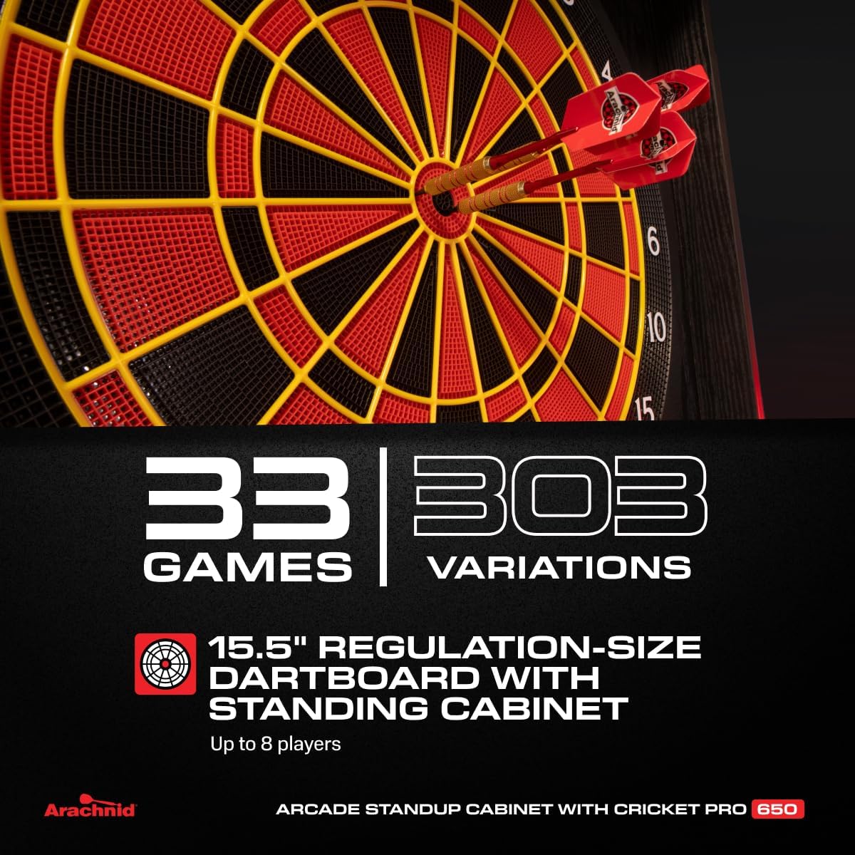 Cricket Pro 650 Standing Electronic Dartboard with 24 Games, 132 Variations, and 6 Soft-Tip Darts Included