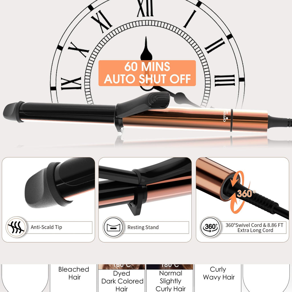 1 Curling Iron, 60s Heat up, 6 Temperature Settings, Gold